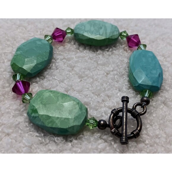 Unique Artisan Sterling Silver Blue Stone Bracelet 7 in - Picture 4 of 8